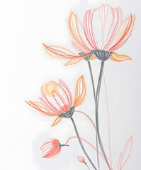 Delicate floral illustration capturing the essence of spring with soft lines and pastel colors in a tranquil setting