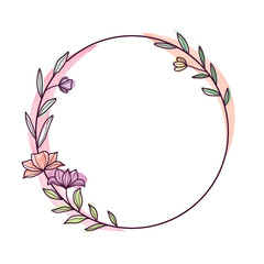 Artistic Circular Frame with Pink and Purple Flowers