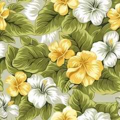 Obraz premium Seamless tropical floral pattern featuring vibrant botanical elements for a lively background