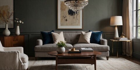 Mockup frame in nomadic boho interior background with rustic decor, 3d render	
