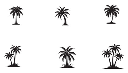 Fototapeta premium set of black silhouettes of palm tree vector illustration design black and white art