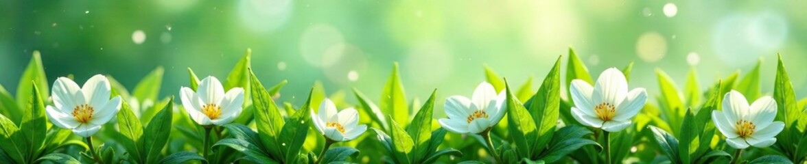 White and green flowers blooming in layers on the surface, bloom, longa