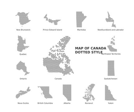 Canada map and all canada province and territory with dotted styles