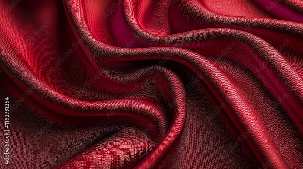 Poster Elegant deep red fabric draping softly on a surface, showcasing fine texture and smoothness in natural light
