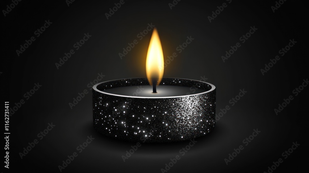 Poster a glowing candle in a dark setting, creating a serene and calming atmosphere.