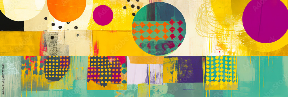 Poster Colorful abstract artwork featuring bold shapes and patterns in a vibrant composition