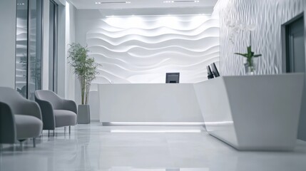 corporate branding identity logo display white blank frame mockup with modern business offices reception background as banner with copy space area mock up
