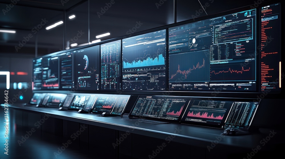 Aufkleber A high-tech control room with multiple screens displaying data and analytics.
