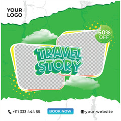 Travel story awaits Promotion Banner for Tourism Business Advertising with Editable Text Effect