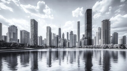 Fototapeta premium Chicago cityscape in monochrome white material design, 3D render