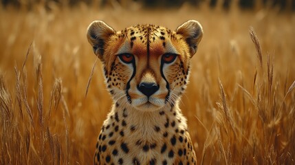 Fototapeta premium Focused cheetah in tall golden grass.
