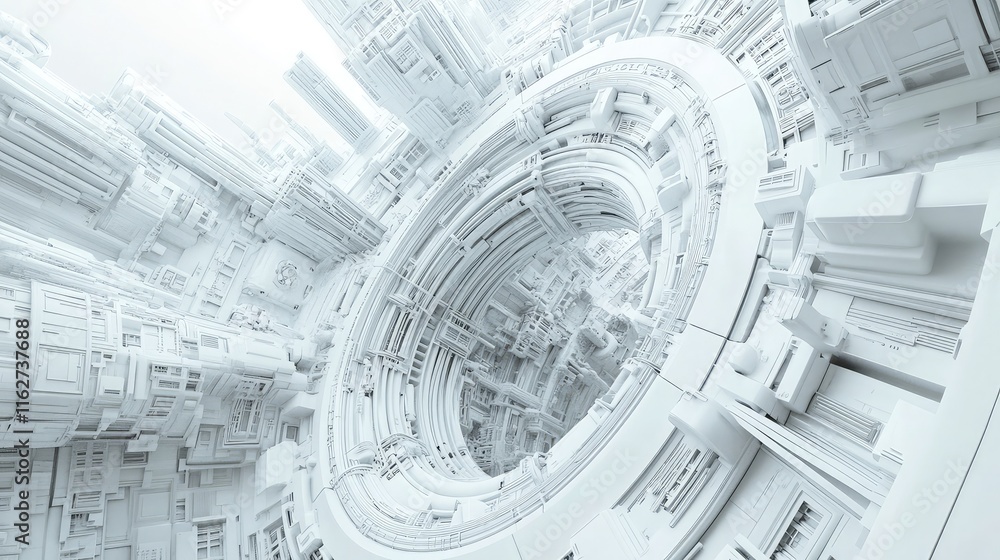 Poster circular white architectural background with industrial tones, 3d render. minimalist and futuristic 