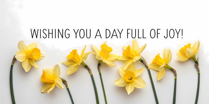 Cheerful daffodils on white background for joyful spring greetings and celebrations.