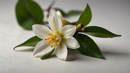 Fototapeta premium Blossoming cherry branch with white flowers. Realistic vector illustration