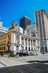 Fototapeta premium Historic architecture and modern buildings in Rio de Janeiro showcasing urban contrast