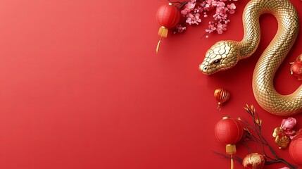 Chinese zodiac Year of the Snake represented with a golden snake