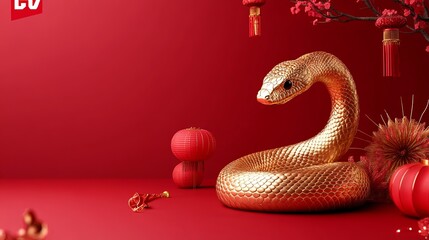 Elegant 3D golden snake for Year of the Snake themes