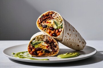 Close-Up of a Delicious Burrito With Fresh Ingredients on a White Plate