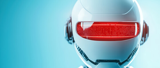 close up of futuristic robot with sleek design and glowing red eyes, showcasing advanced technology and innovation