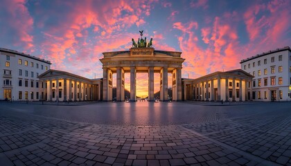Obraz premium Brandenburg Gate in Berlin at sunset, Germany. 3d render