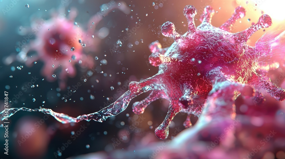 Aufkleber a vibrant, close-up view of a virus, showcasing its structure with a focus on colorful spikes and su