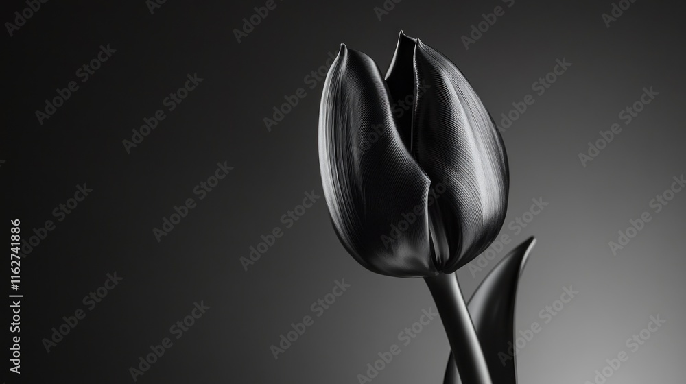 Aufkleber a minimalist black tulip against a dark background, emphasizing elegance and simplicity.