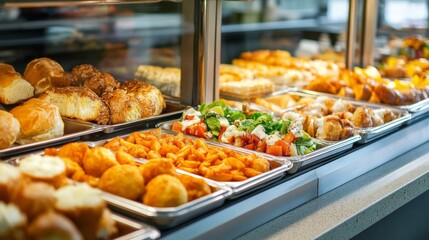 Fototapeta premium Appetizing Food Display on Counter with Light Background
