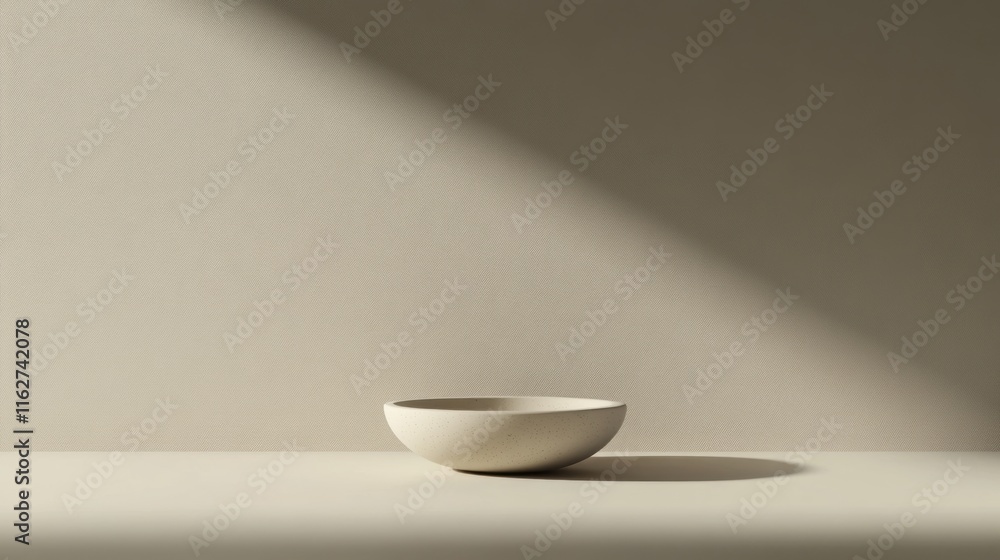 Poster a minimalist bowl placed on a simple surface with soft lighting and shadows.