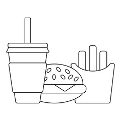 Fast food line icon. French fries, hamburger, beverage. Vector illustration isolated on white background.
