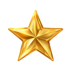 Obraz premium Golden three-dimensional star symbol on a white background, shining and reflecting light beautifully