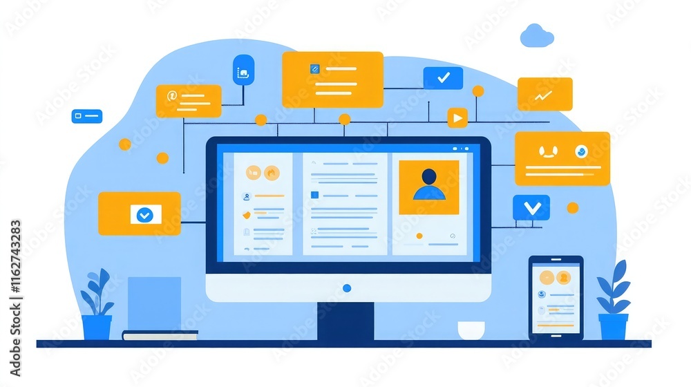 Poster crm tools displayed on a computer, emphasizing customer relationship management strategies