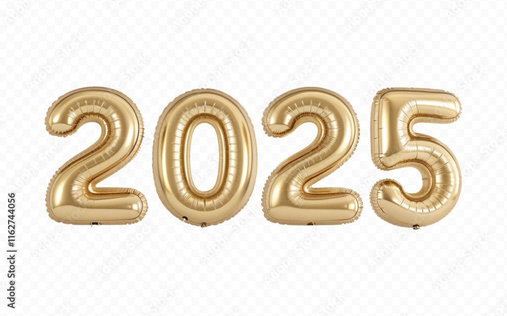 Fototapete abstract 3d 2025 text made with different golden colour hellium balloons isolated on white backgroun