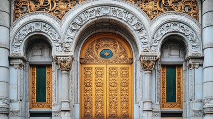 Obraz premium Architectural facade of a historic building with ornate craftsmanship