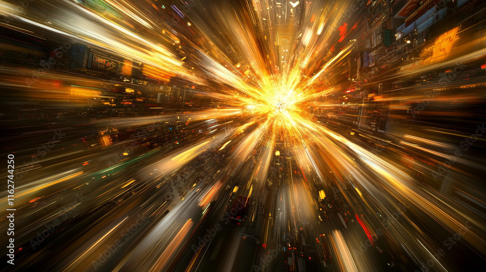 Poster abstract golden light burst effect background, creating a sense of speed energy and explosion perfec