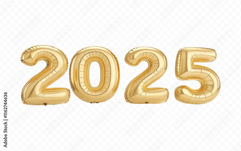 Fototapete abstract 3d 2025 text made with different golden colour hellium balloons isolated on white backgroun