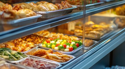 Colorful Food Display Behind Glass Counter