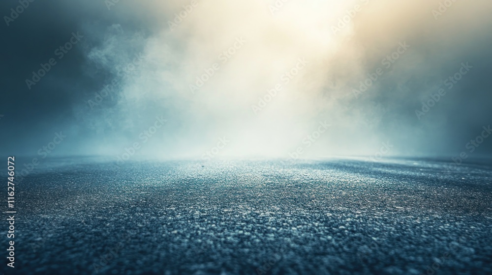 Poster a misty landscape with a reflective surface, evoking a serene and mysterious atmosphere.