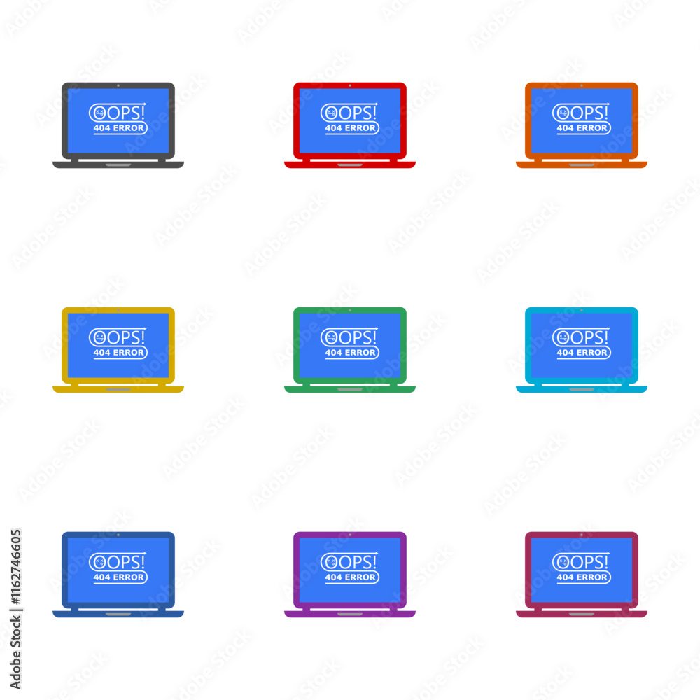 Poster computer it problem. blue screen icon isolated on white background. set icons colorful
