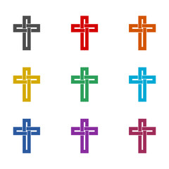 Obraz premium Gold christian cross icon isolated on white background. Set icons colorful