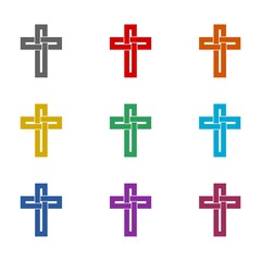 Gold christian cross  icon isolated on white background. Set icons colorful