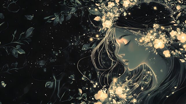 Virgo Maiden Illustration With Ethereal Flowers