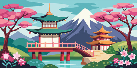 Fototapeta premium japanese garden illustration