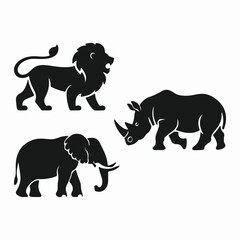 Flat Design Vector Animal Icons on White Background.