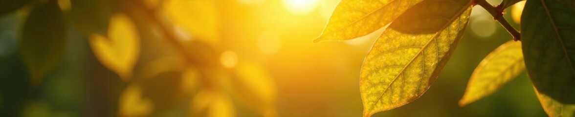 Naklejka premium Warm sunlight filtering through citrus leaves, warmth, luxury