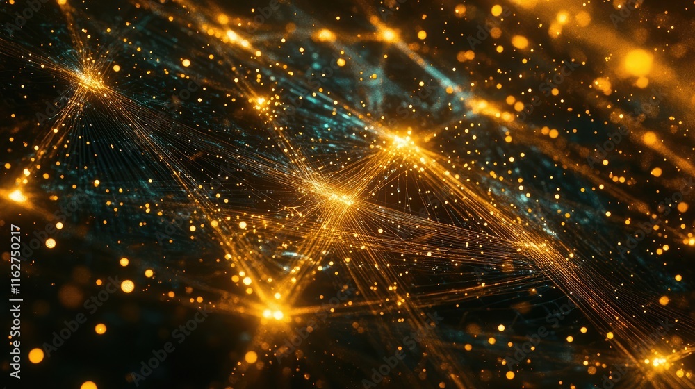 Poster abstract digital grid design with luminous nodes symbolizing global data exchange and communication