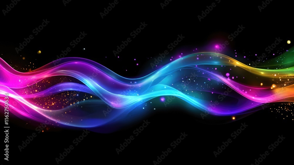 Poster abstract light beams glowing on a black background, creating a dynamic focal element
