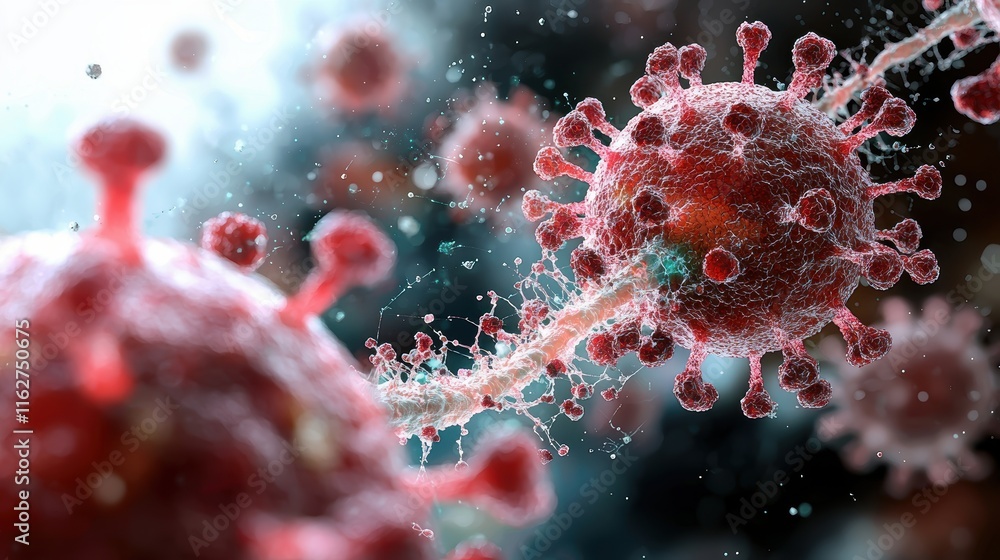 Aufkleber a detailed, close-up view of a virus, showcasing its intricate structure and spikes, highlighting it