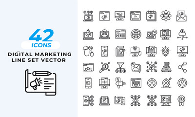 A set of line icons related to Digital Marketing Icons set. ad campaign, advertising, affiliate marketing, call to action, campaign, and so on others.