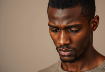 Portrait of a male Afro-American person with a somber expression