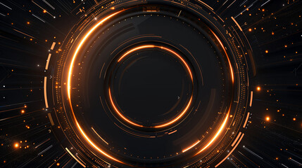 Glowing golden circular design with dynamic light particles and futuristic radial energy lines on a dark background
